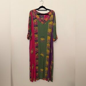 Soft Surroundings Multicolored Boho Maxi Dress Sz 1X Resortwear Lagenlook Artsy